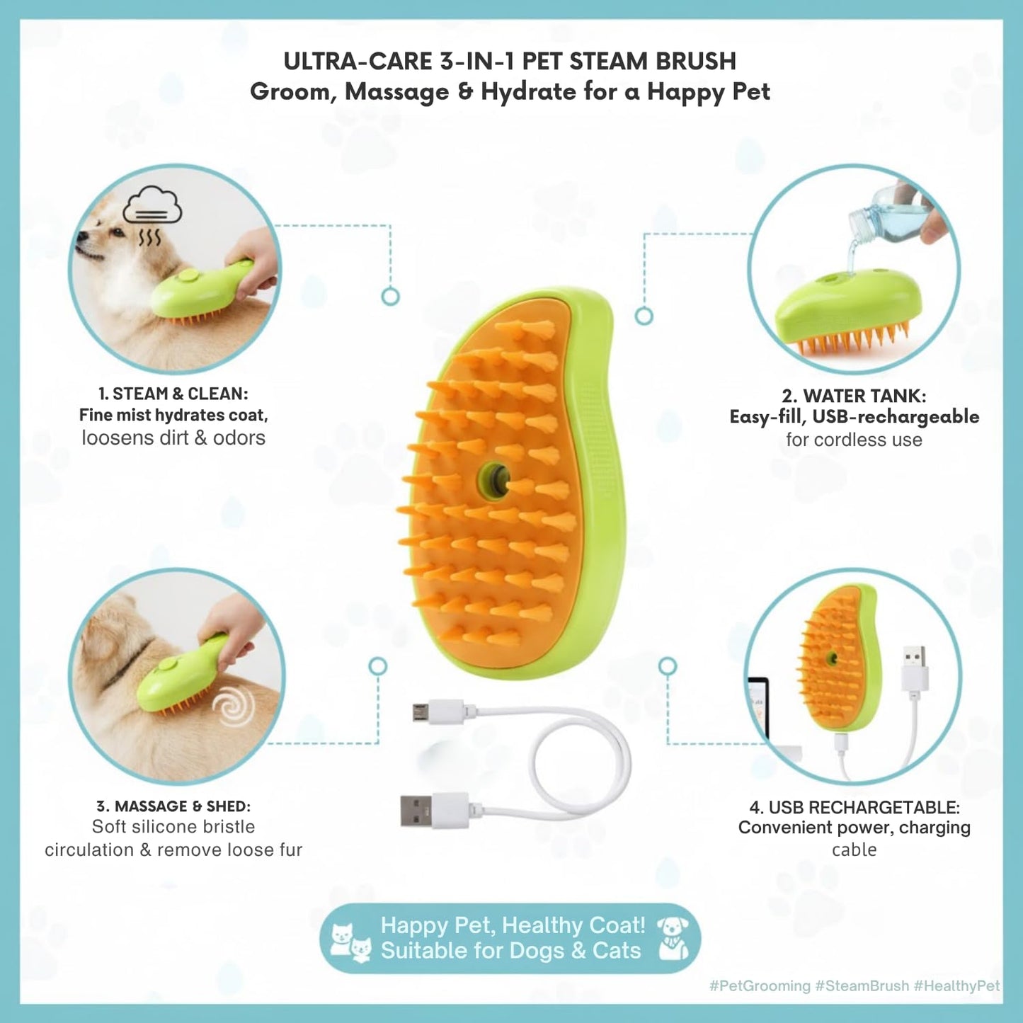 Cat Steam Brush | Spa Like Grooming For Your Pet